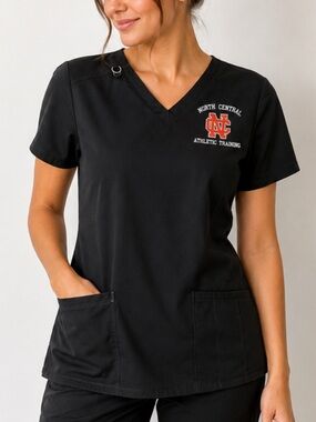 Cherokee Infinity Black Scrub Top | North Central College AT Logo Size Small